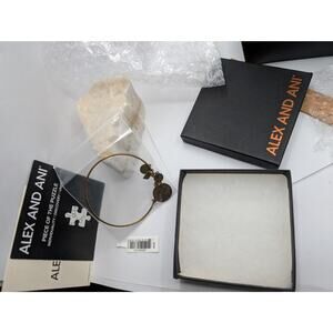 Alex and Ani Piece of the Puzzle Charm Bangle Bracelet Expandable Gold Tone NEW